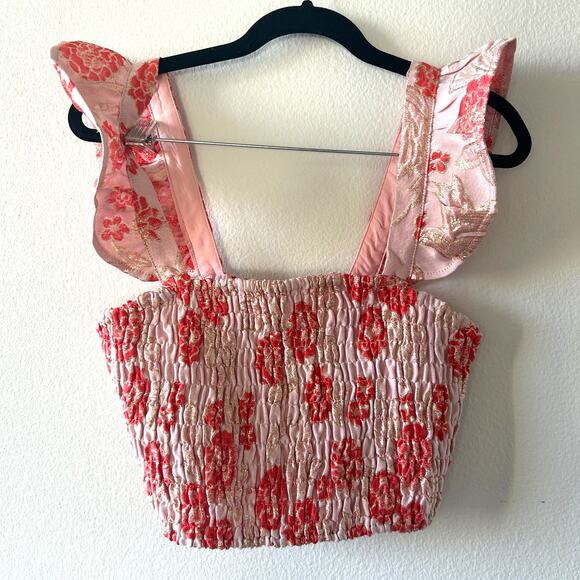 Lulu’s Pink & Gold Crop Top Size Small - Picture 1 of 5
